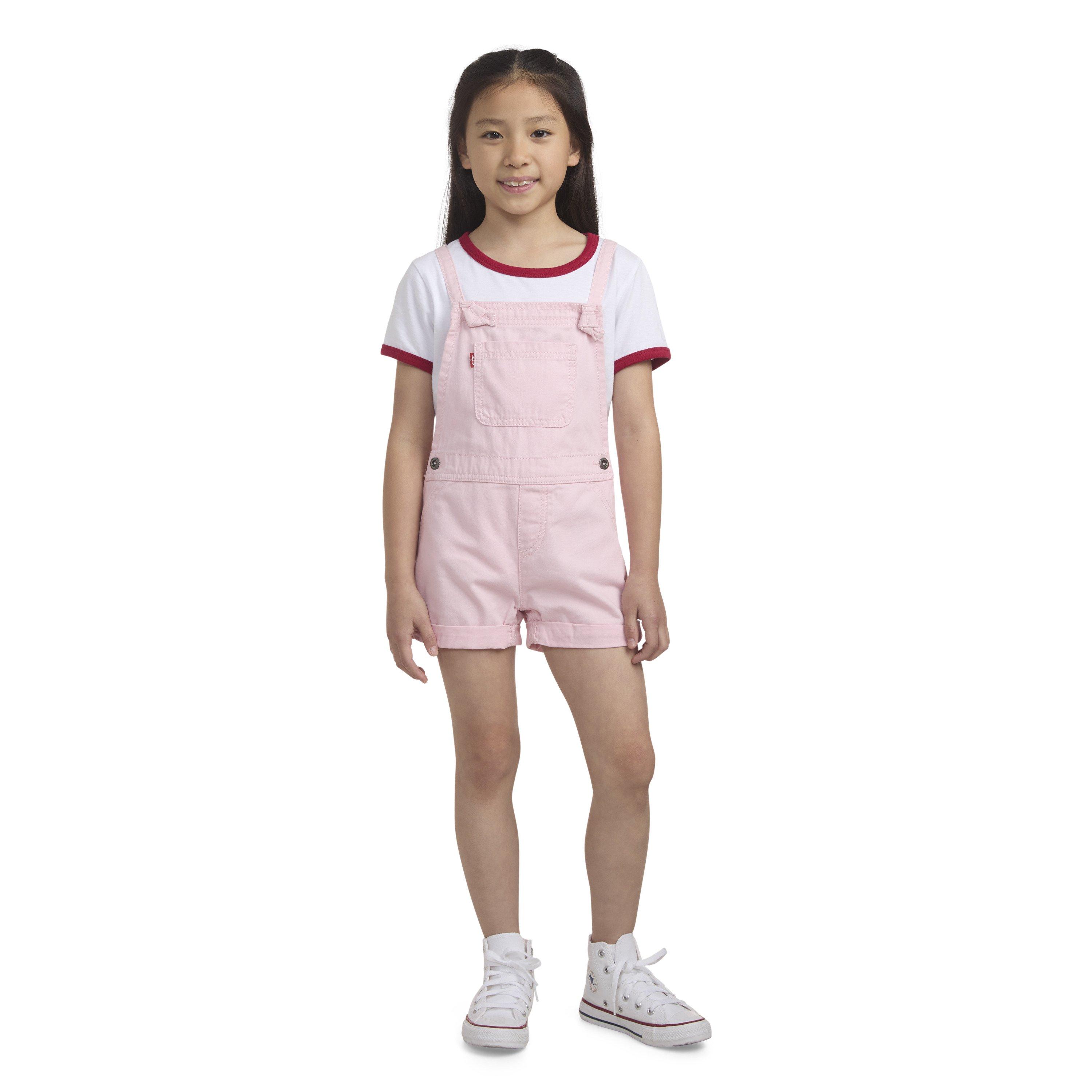 Levi's Little Girls' Knot Strap Pink Wash Denim Shortalls - PINK